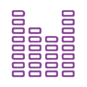 A colorful graphic of vertical purple bars resembling a bar graph or equalizer display.