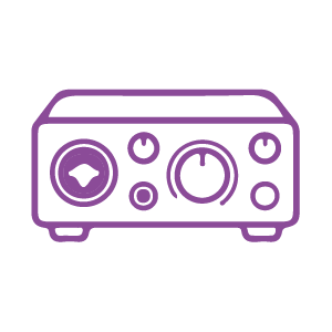 Outline drawing of a washing machine in purple