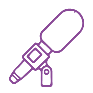 Outline of a purple handheld microphone.