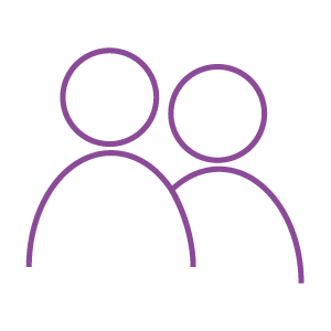 Outline drawing of two people with purple outlines.