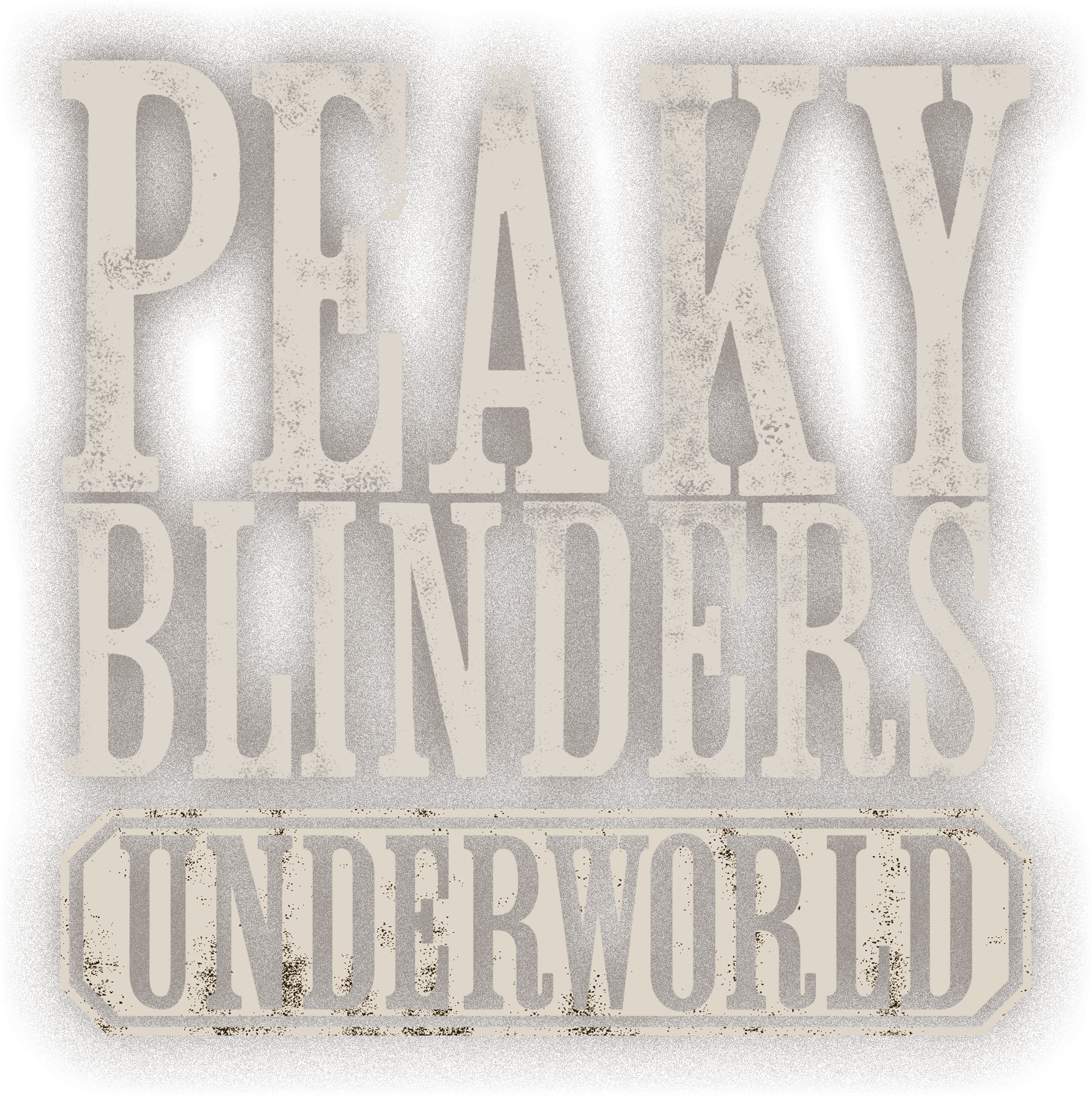 A vintage-style sign with the word 'PEAKY' in large distressed white letters on a dark background, and the words 'HINDERVILLE' in a banner-style frame below.