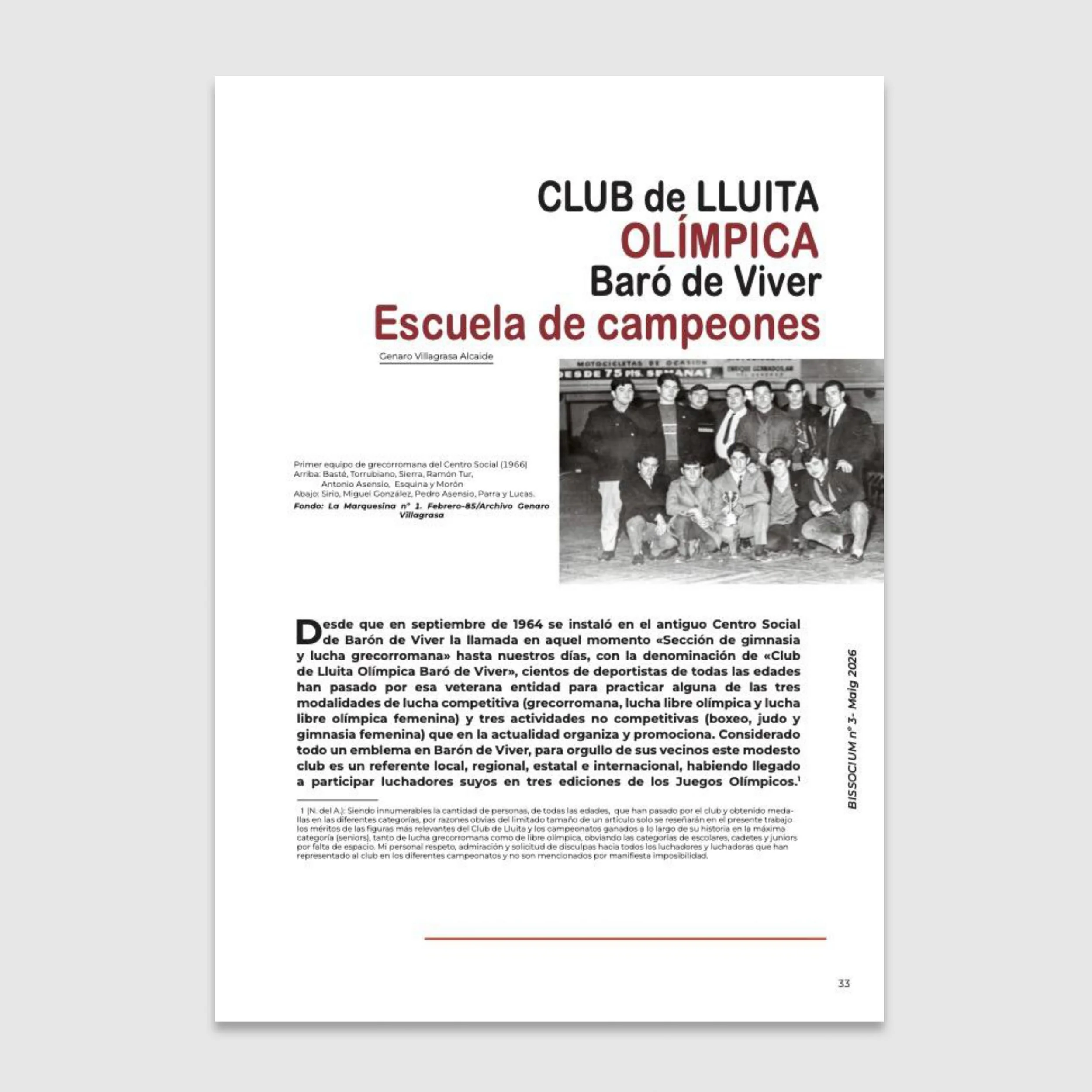 El club de lluita olímpica de Baró de Viver - Bissocium 2026
