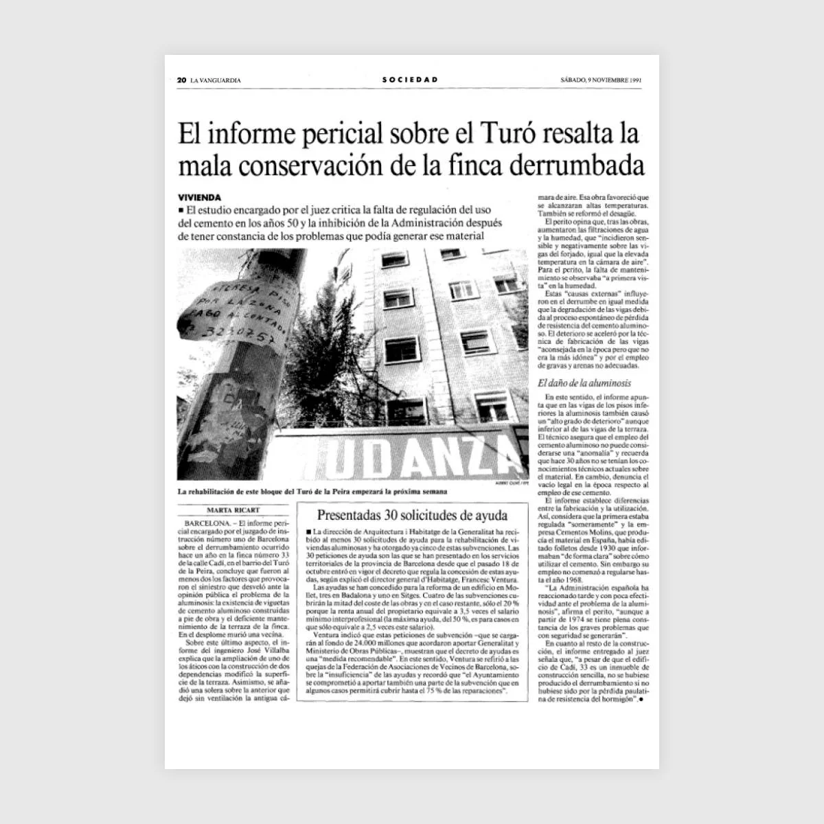 L’informe pericial sobre el Turó ressalta la mala conservació de la finca ensorrada - 1991