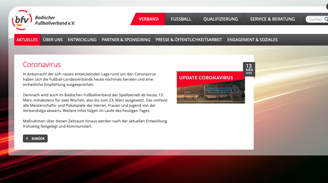 Spiel- und Trainingsbetrieb eingestellt - UPDATE
