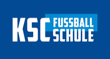 Logo der KSC Fußballschule mit blauer Hintergrund und weißen Buchstaben.