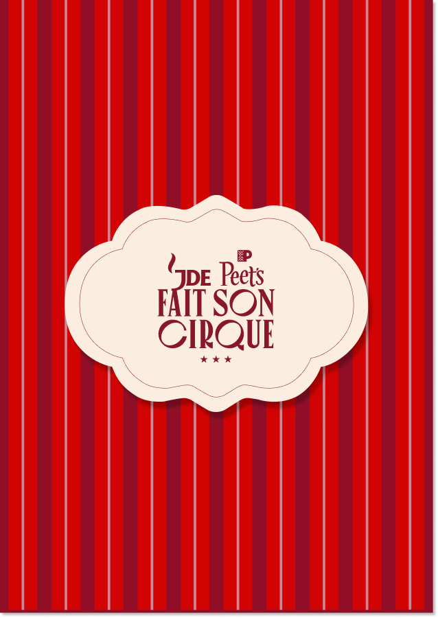 Couverture de livre avec rayures rouges et blanches, titrée 'De Peet's fait son cirque' en français.