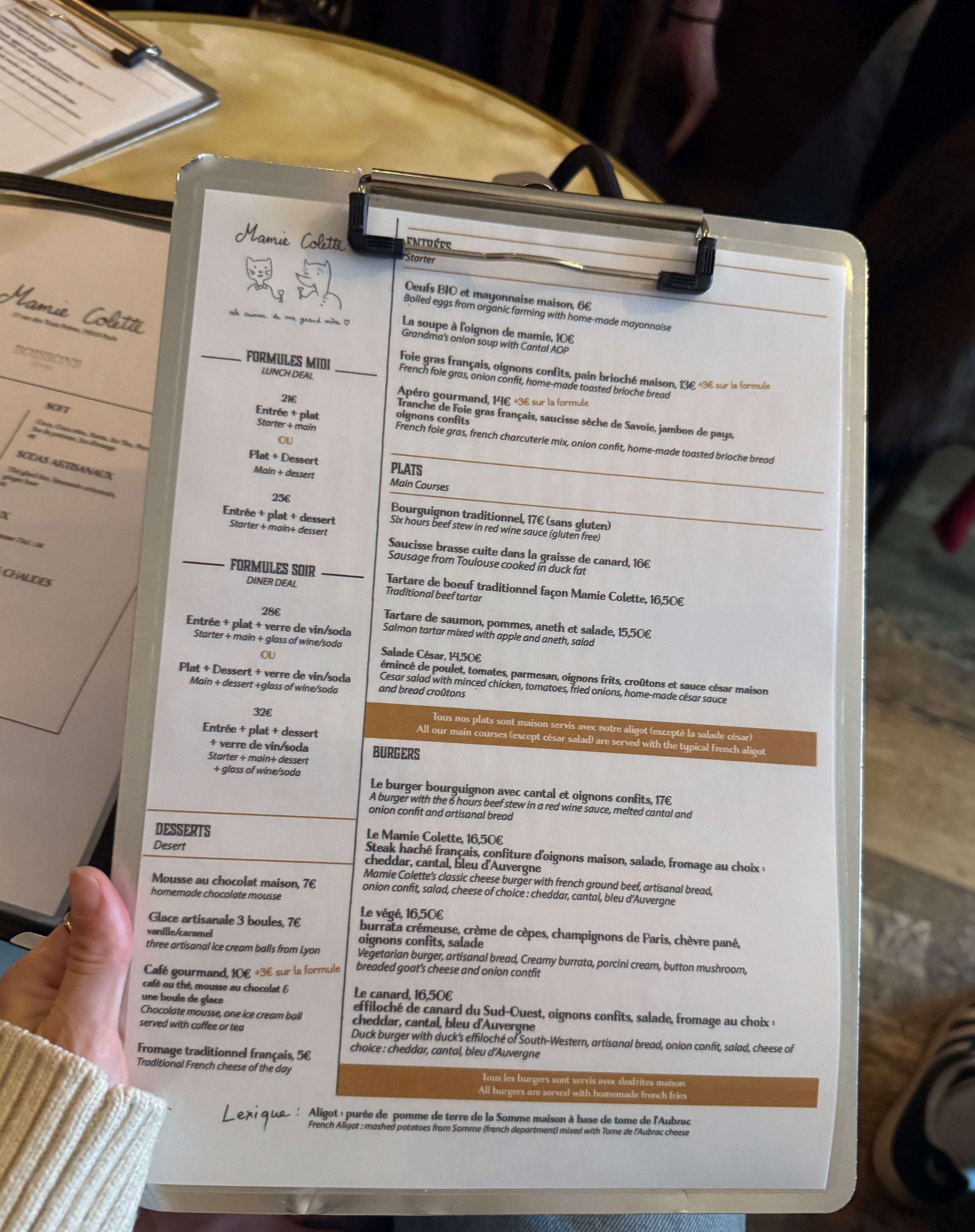 Mamie Colette Menu