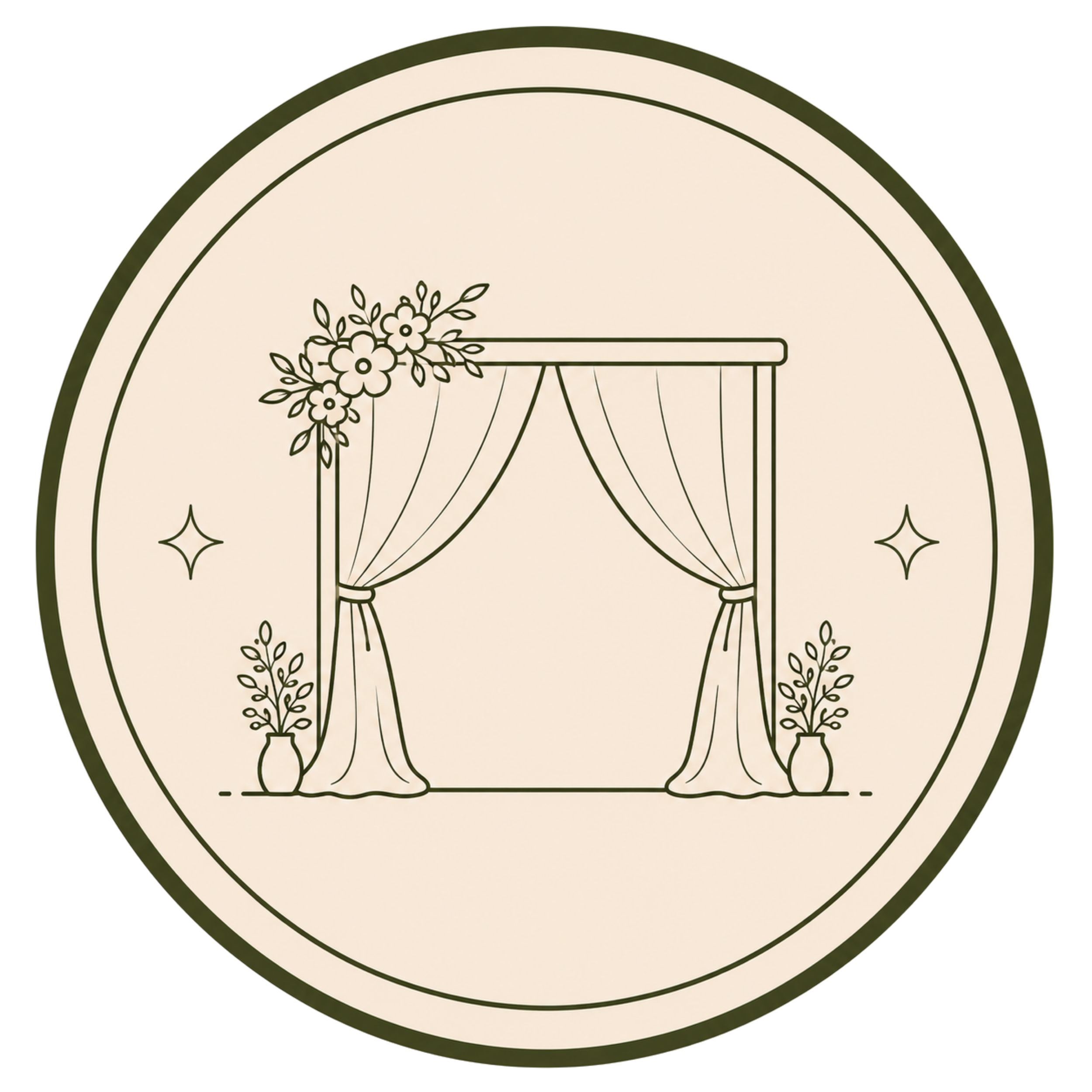 Illustration of a canopy bed with curtains, flowers, and decorative elements.