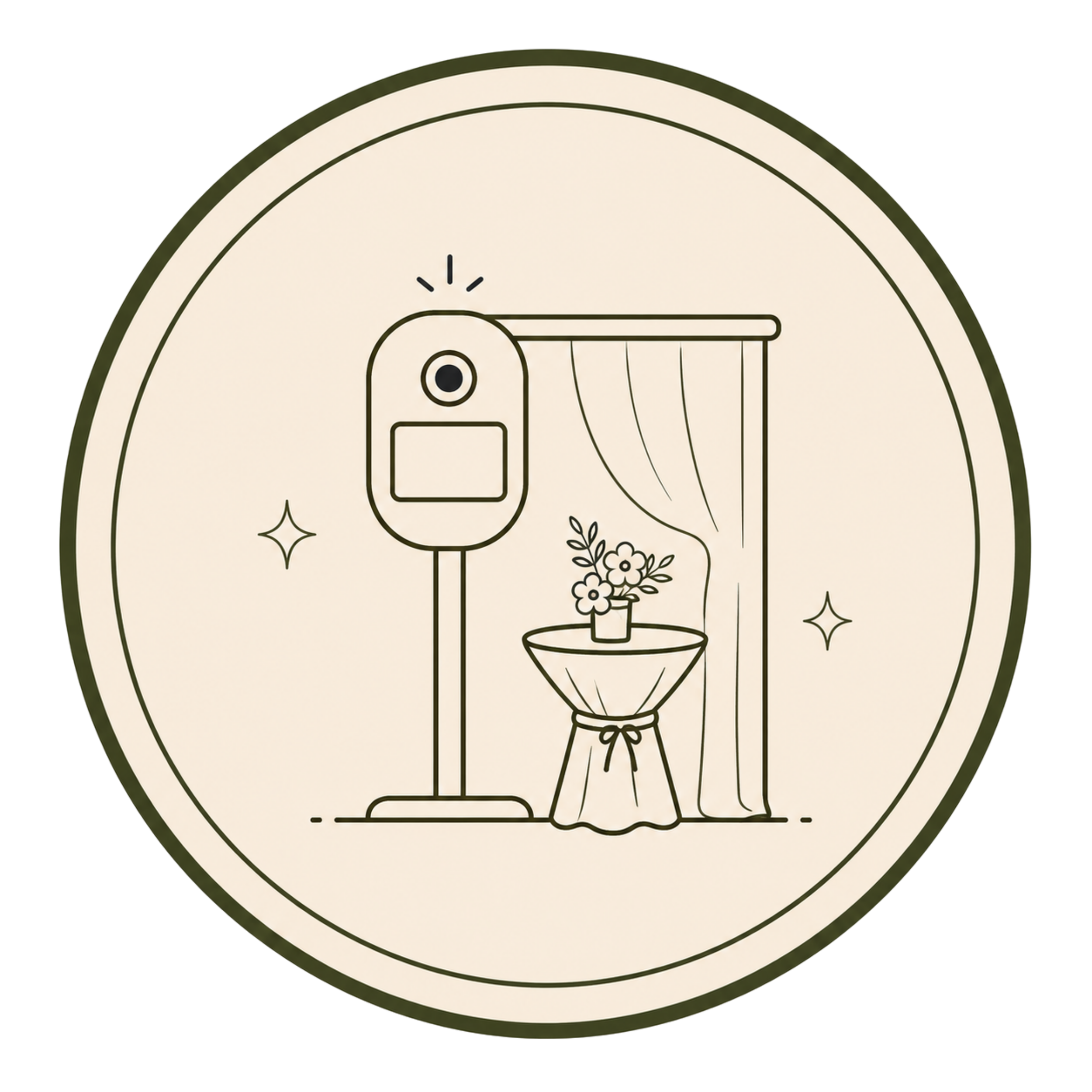 Illustration of a round vintage-style clock with a minimalist face, featuring a small plant in a pot, and decorative sparkles around the clock.
