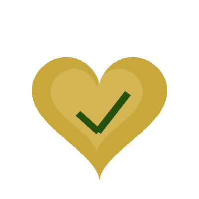 Gold heart with a green check mark inside