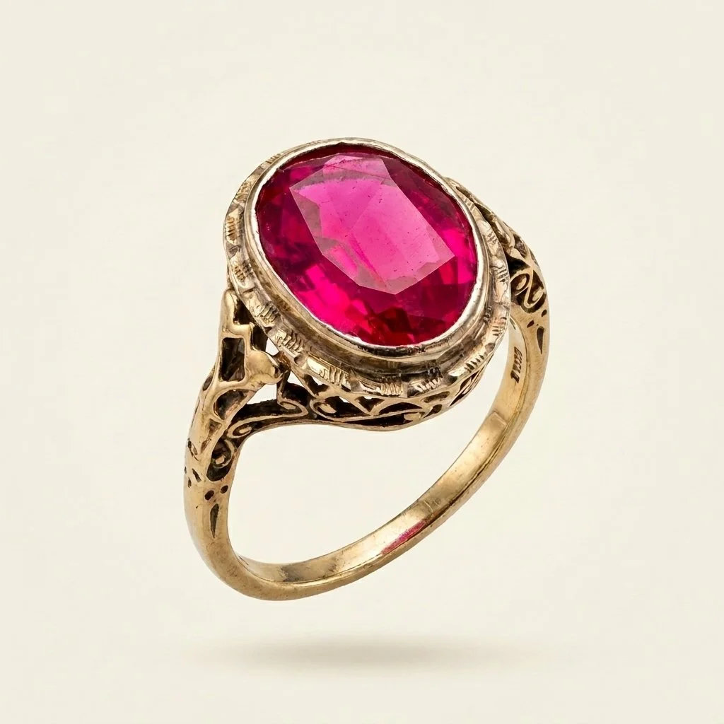 Edwardian Antique Ruby and 14ct Gold Ring