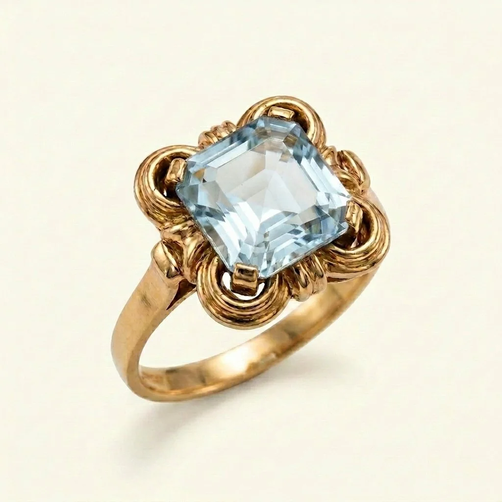 Antique Blue Topaz 14ct Gold Ring