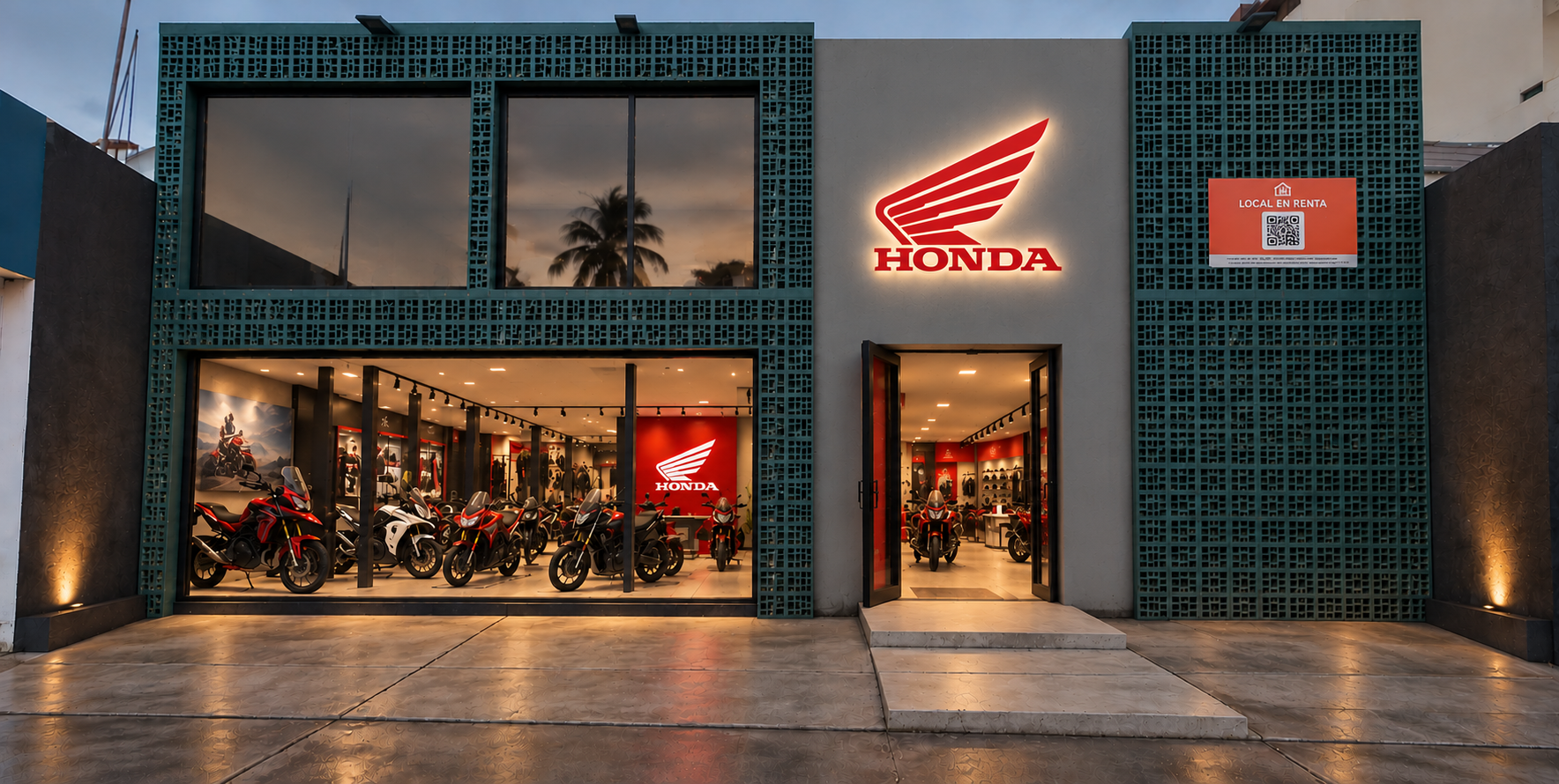 Fachada Honda al Anochecer.png