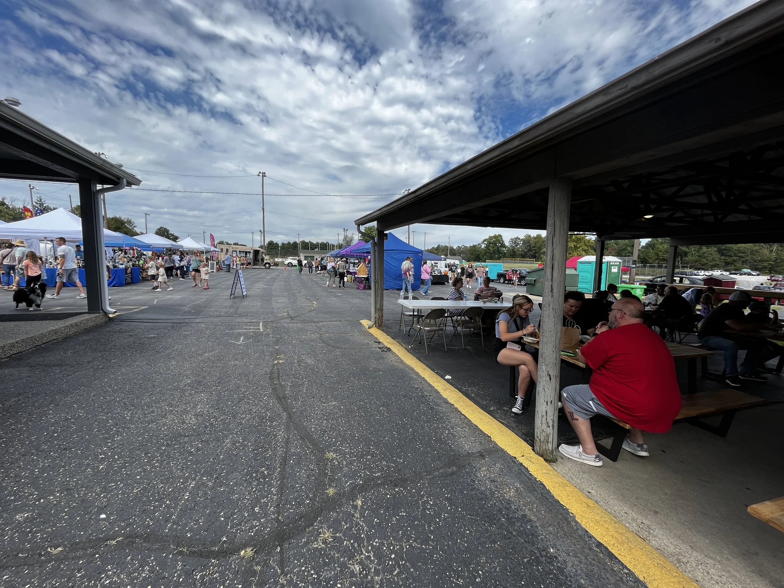 Floyds Knobs Craft Market Outside Vendor Booths Entrance Seating Pavilion