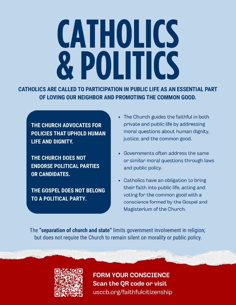 Flyer explaining Catholic engagement in political issues