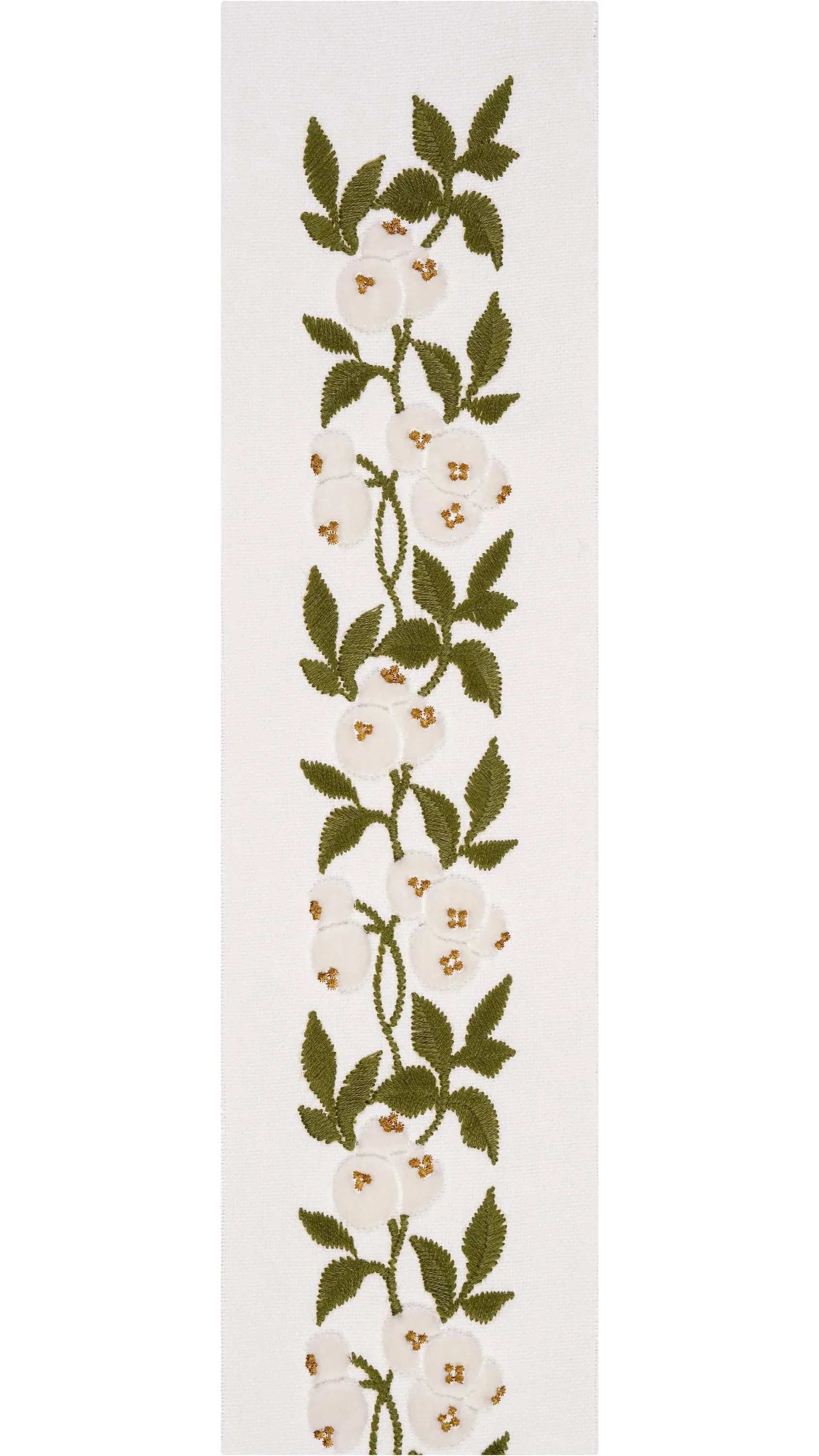 Isabelle Trim in Moss Green on Ivory_Victoria Bain Embroidered Textiles