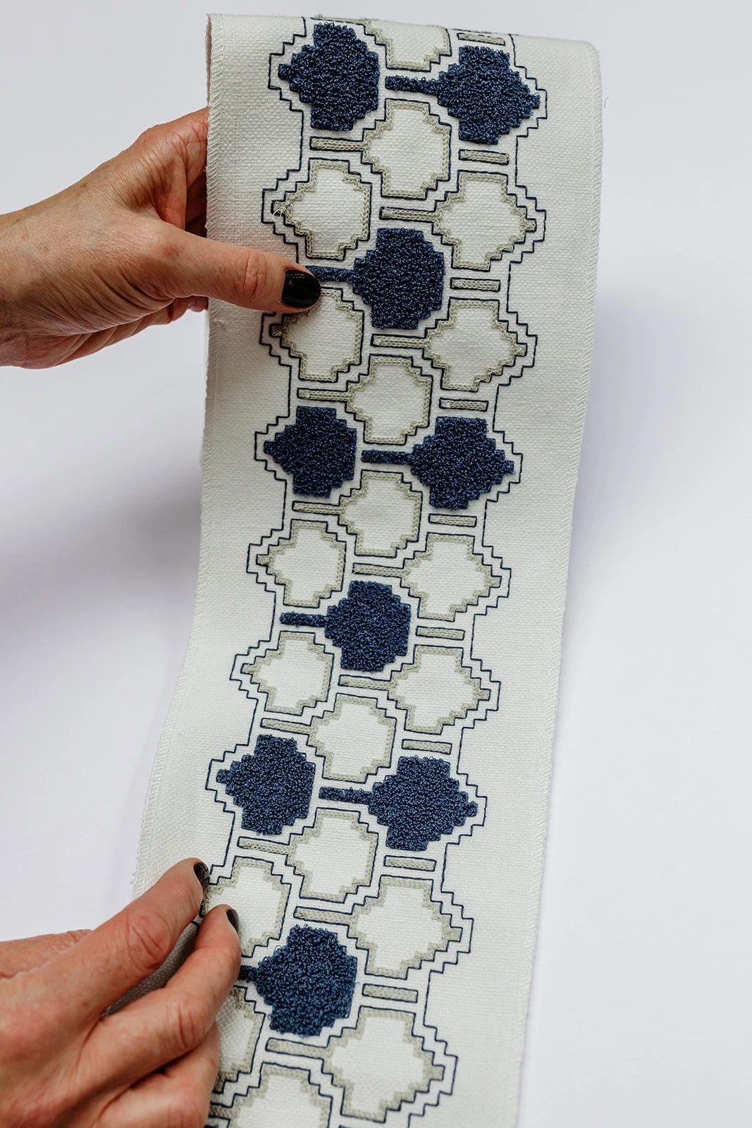 Marelle Trim in Cobalt Blue_detail_Victoria Bain Embroidered Textiles