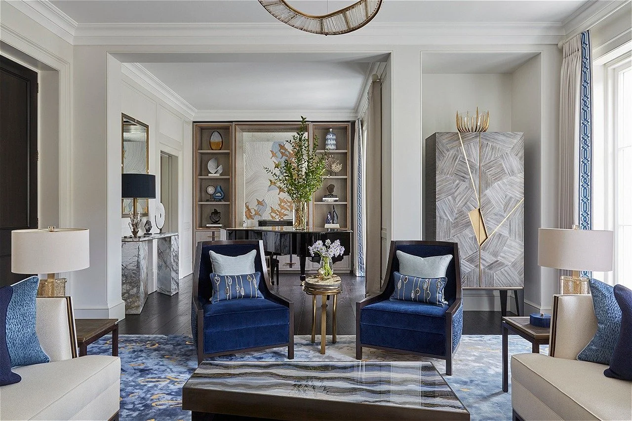 Drawing Room, Notting Hill featuring Albany leading edge by Victoria Bain. Interior Design by Katharine Pooley. 