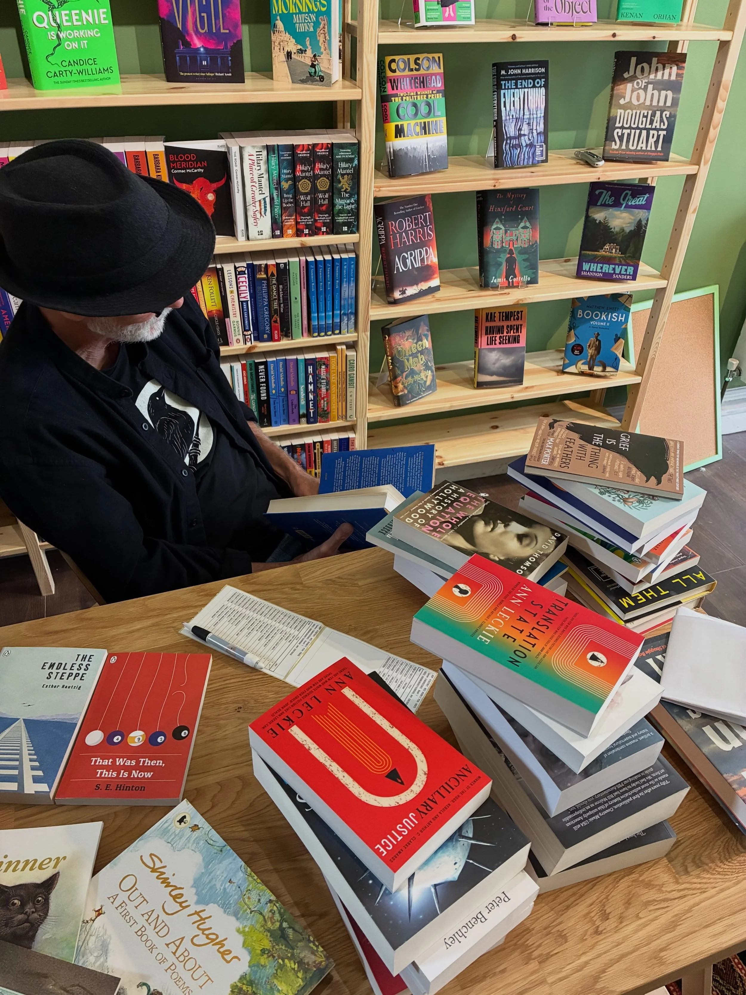 New consignment-  Russ has decided he is going to read them all. Suggest he starts with Shirley Hughes because she makes everything rosy, moving on to @penguin originals for young adults (I read The Endless Steppe when I was 10, it has stayed with me