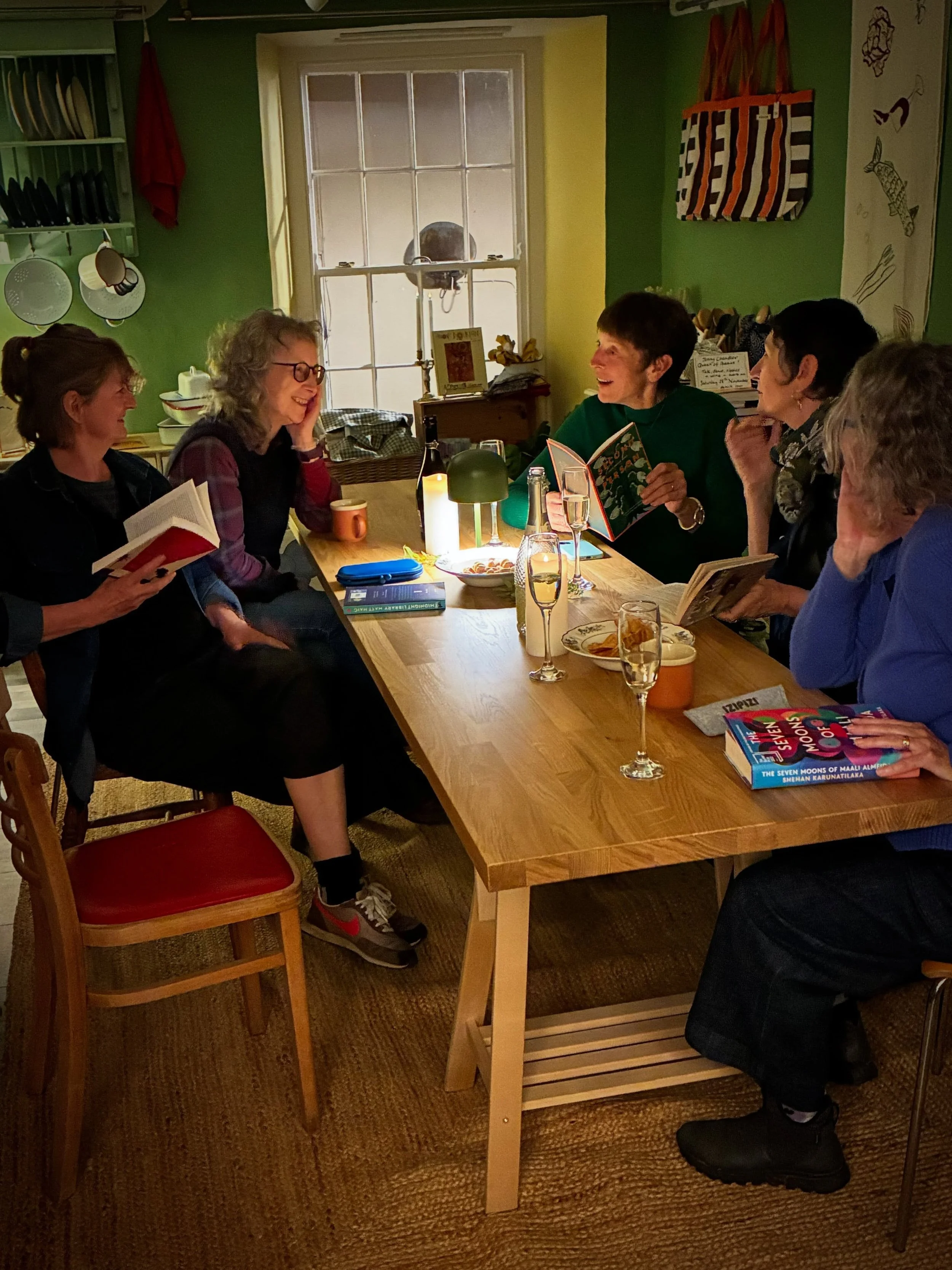 First book club meet up in the shop - such a lovely setting, such great women.  We rarely manage to actually all read the same book, (and we don&rsquo;t usually drink bubbly either but this felt special!) but this time we have chosen Hum by Helen Phi