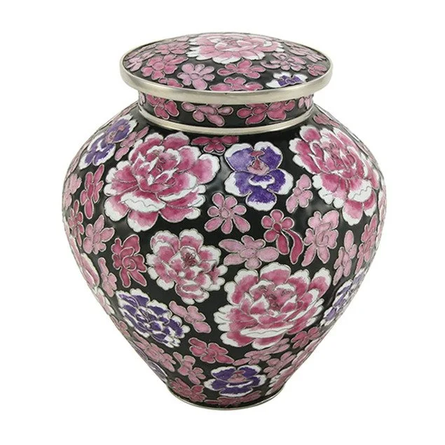C155L Filigree Cloisonne Floral Pink Urn