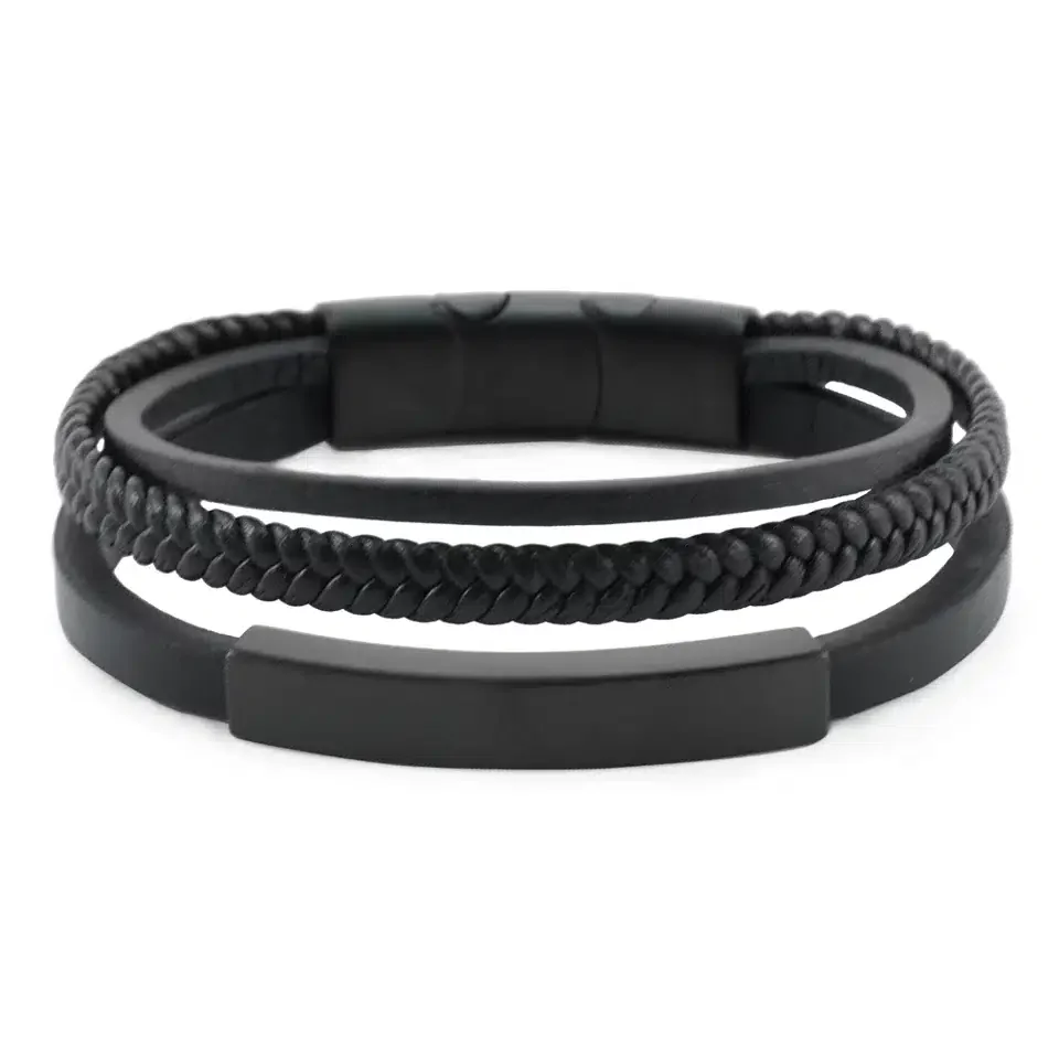 J5206 Onyx/Black Triple Band Leather Bracelet