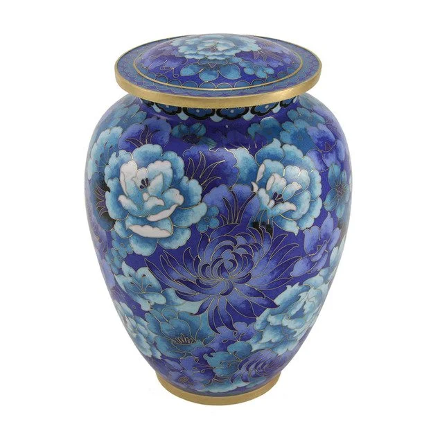 C114L Elite Floral Blue Cloisonne Urn