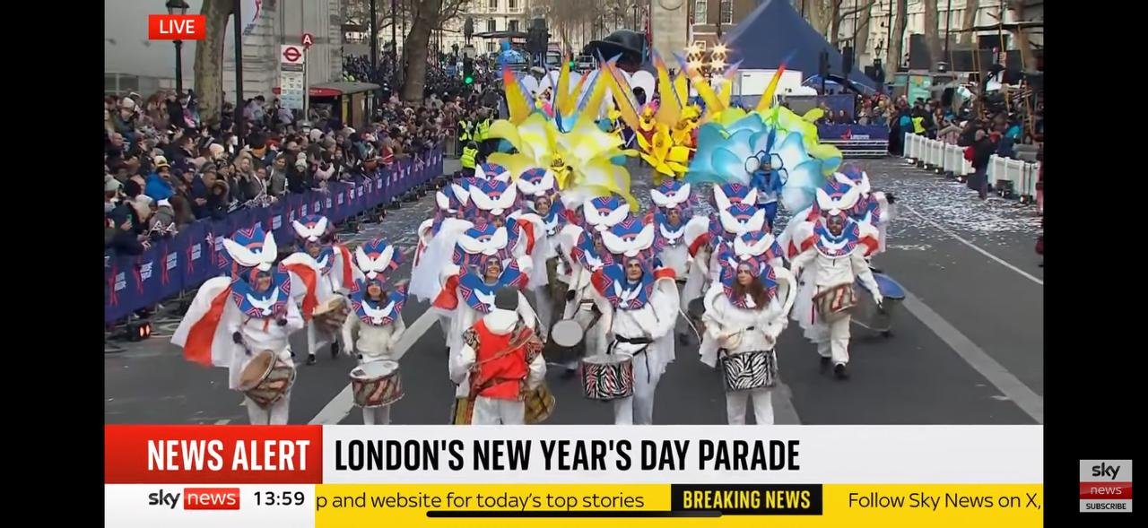 Upcoming events link with image of Dende at The New Years Parade, London
