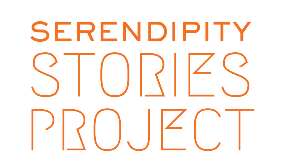 The image features the words 'SERENDIPITY STORIES PROJECT' in large, orange, stylized font on a black background.
