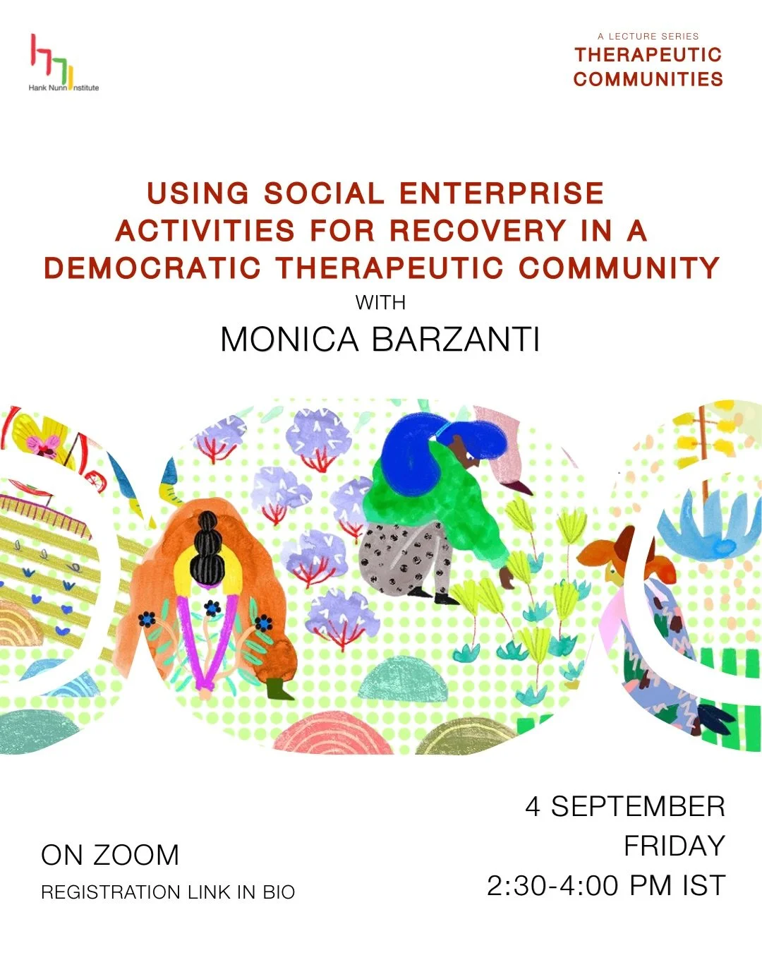 In the fifth lecture of our TC Series, Monica Barzanti will join us to speak about their approach to recovery at the San Patrignano community in Italy. And further, how the programme aids residents re-integrate into the society. Join us to imagine to