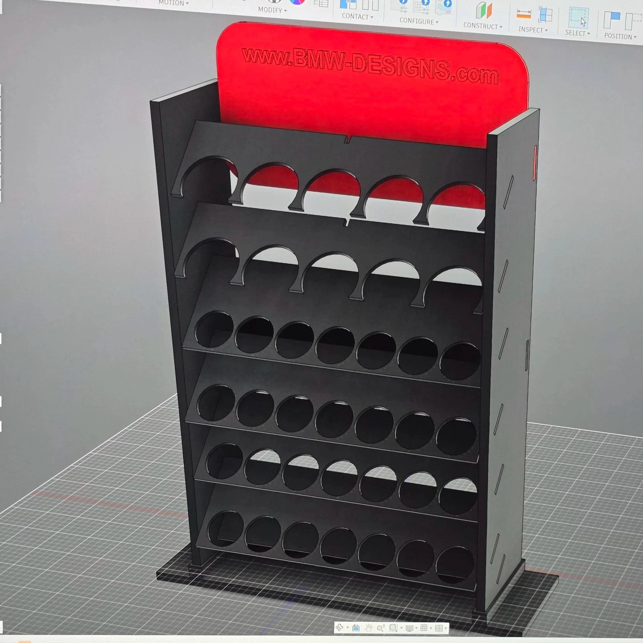 BMW Designs Vertical modular paint rack.