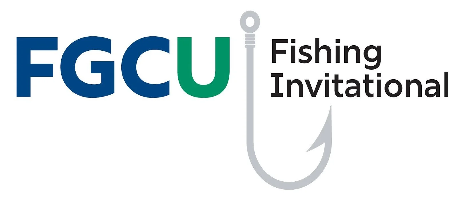 Logo of FGCU Fishing Invitational with letters 'FGCU' in blue and green, and a fishhook integrated into the design.