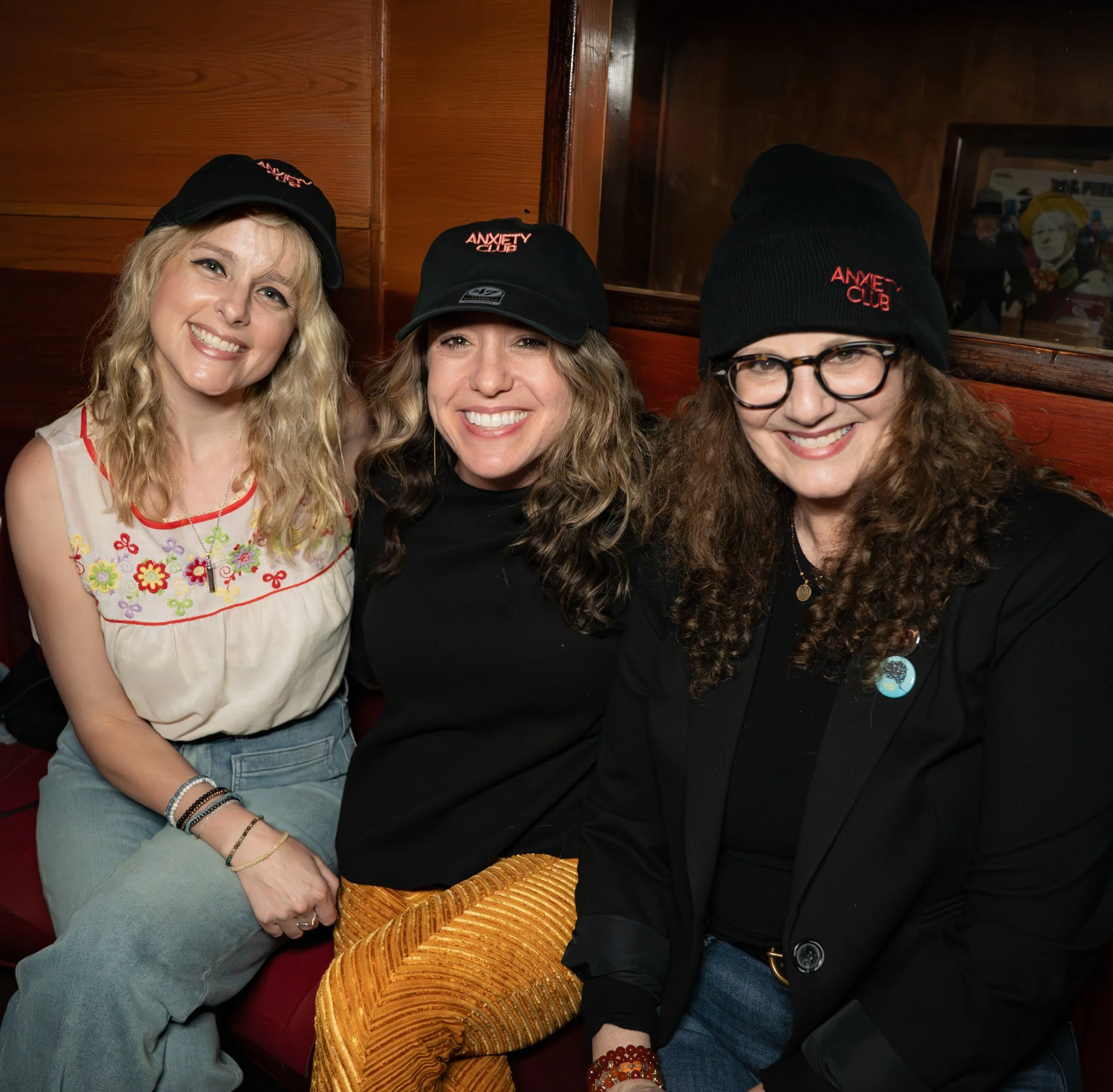 Proof that sometimes anxiety looks like three people sitting in a booth, enjoying comedy and wearing matching Club hats. Happy Friday! Don&rsquo;t let your anxiety hold you back this weekend. #flashbackfriday