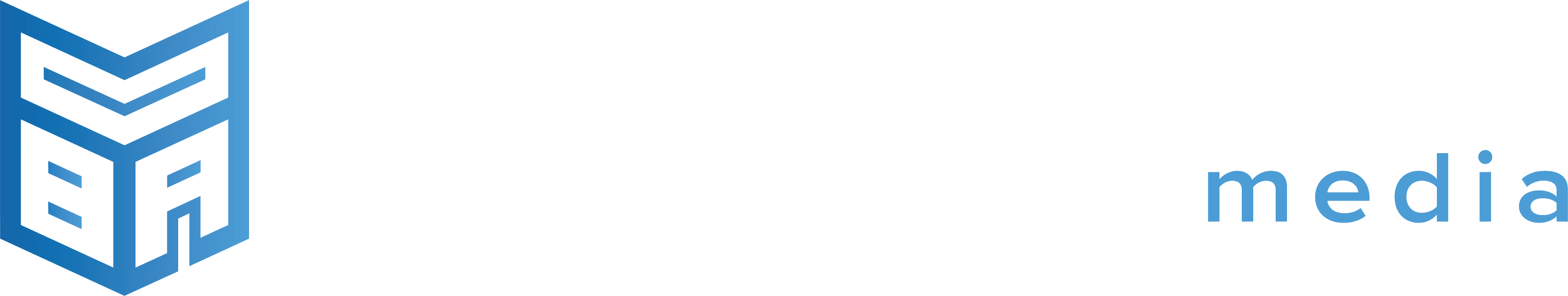 3D geometric cube logo with text that reads 'media' in blue.