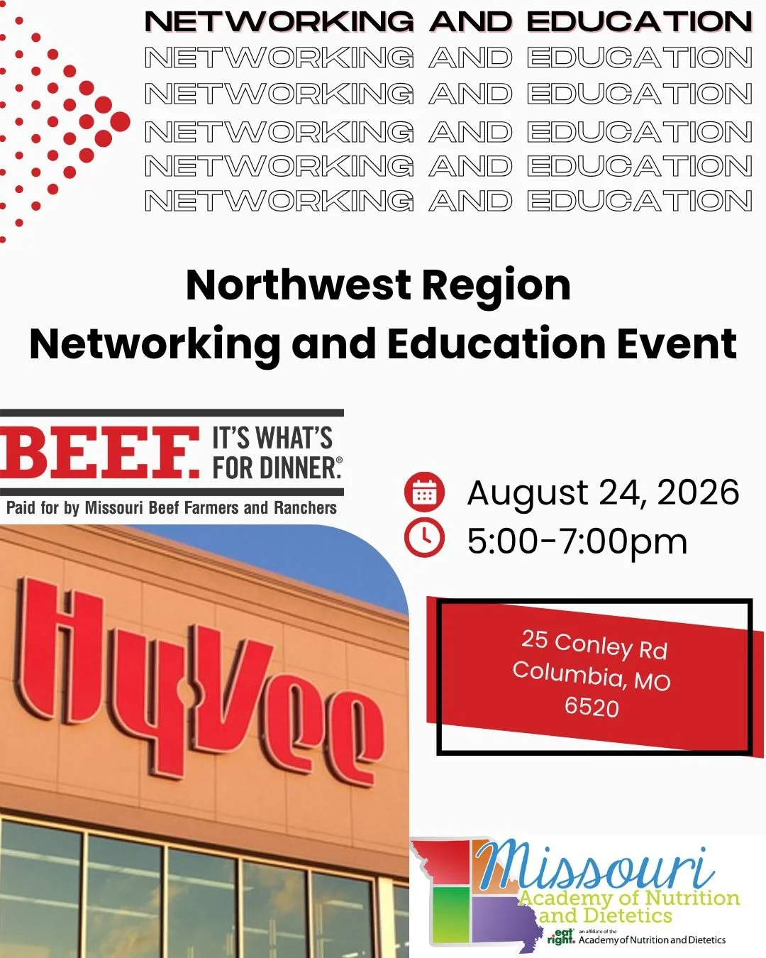 Next week!

Join us for a fun, interactive evening of networking and learning while exploring popular Asian beef dishes. This collaborative event is sponsored by the Missouri Beef Industry Council (MBIC), Hy-Vee Conley Road Store, and the Missouri Ac