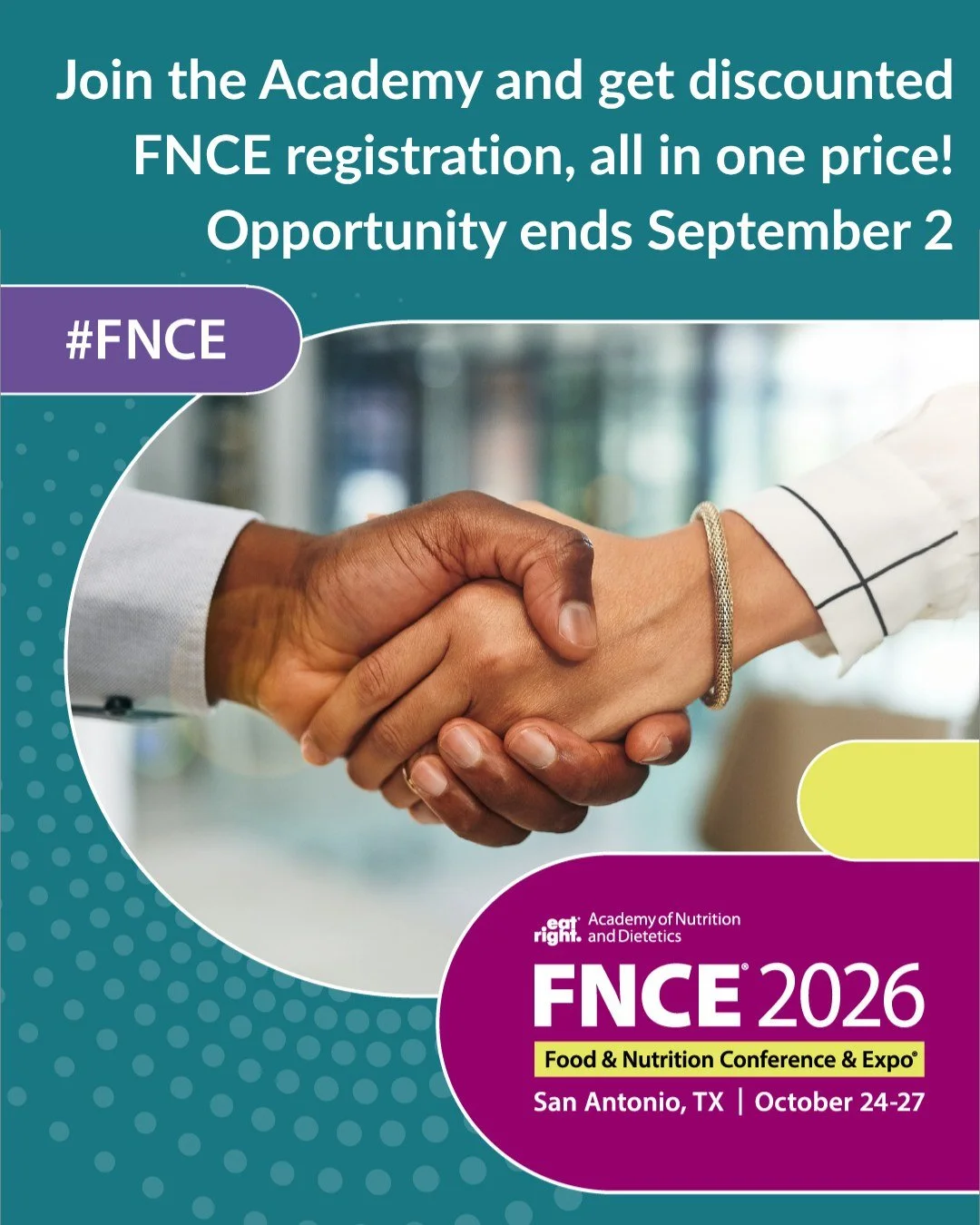 Early registration rates end next week!

Joining Member is for full conference registration only and includes the option to become an Academy of Nutrition and Dietetics (Academy) member, if qualified, for the Active &ndash; Credentialed, Active &ndas