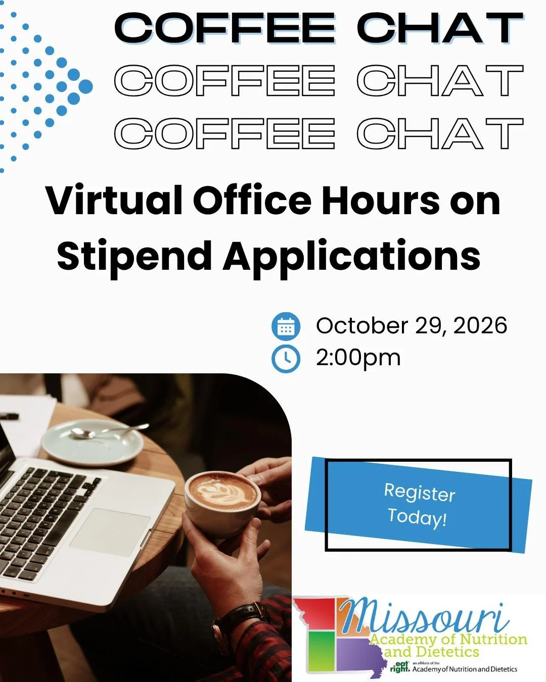 Join Recognition Chair Karin Pennington for a Coffee Chat to learn about the MOAND Stipend Application process.

Register today at the link in bio.