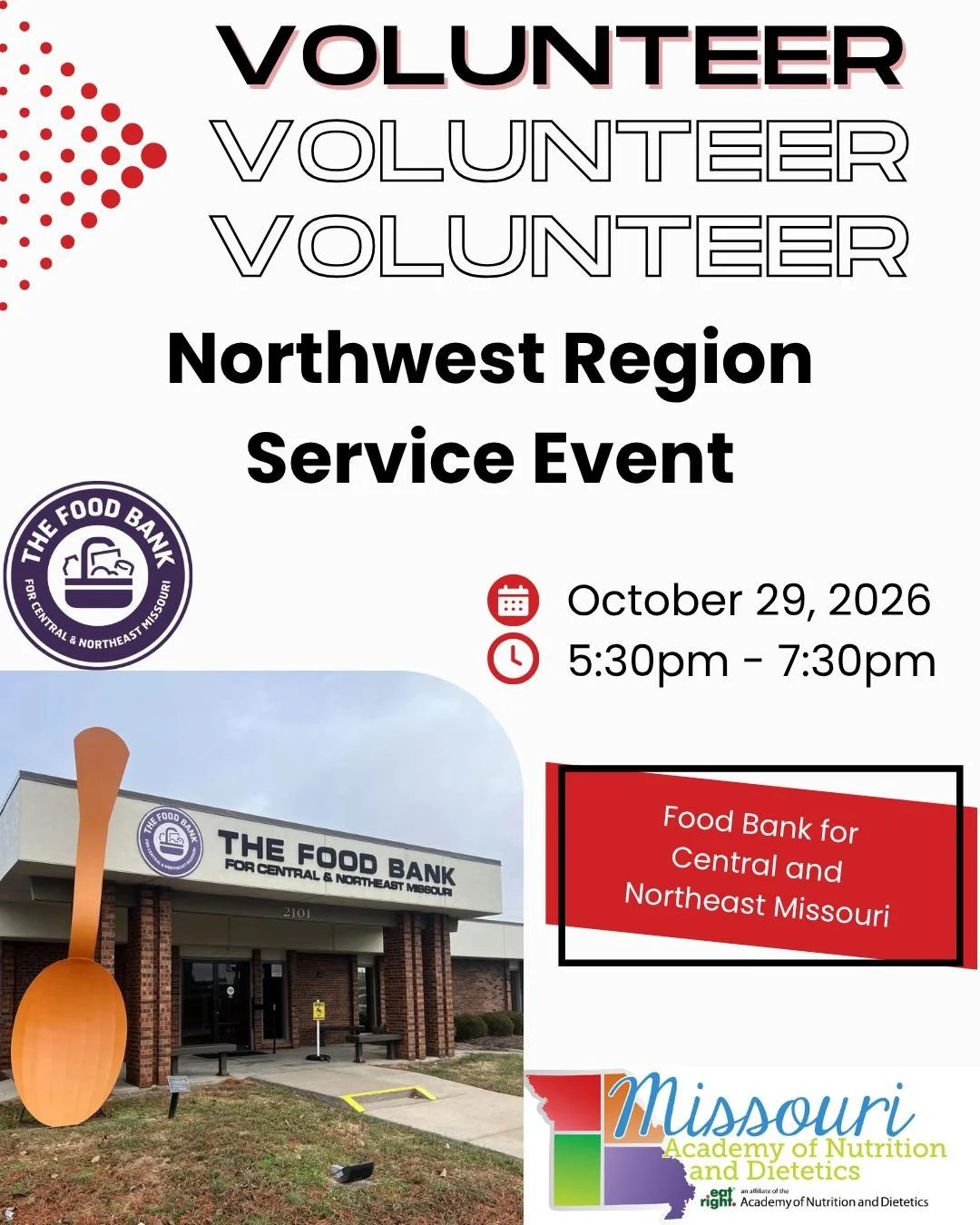 Join MOAND NW Region on October 29th from 5:30 to 7:30 PM at the Food Bank for Central and Northeast Missouri to help fight hunger in our community! Volunteers will assist with sorting, packing, and organizing food donations for local families in nee