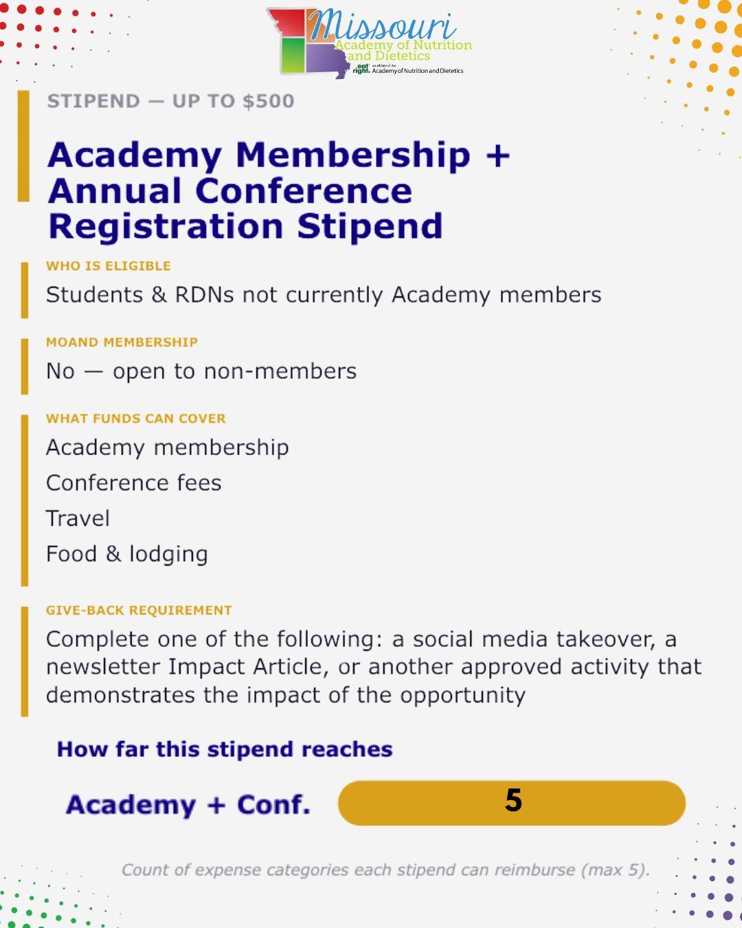 You told us, and we listened. Members and nonmembers alike shared that event costs, Academy dues, and limited opportunities for students were getting in the way of professional growth. MOAND's new stipend program is our response. Stipends can help co
