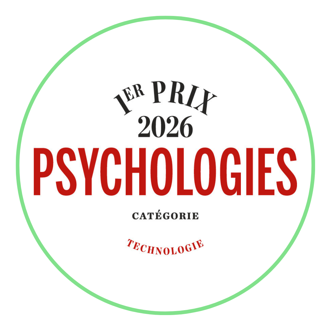Logo annonçant le premier prix 2026 en psychologies, catégorie technologie.