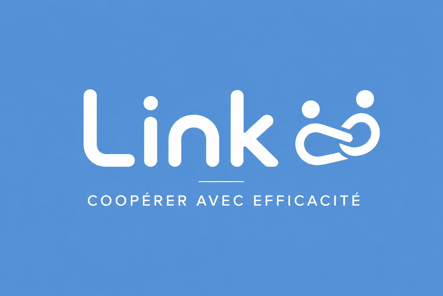 Logo de Link avec le slogan 'Coopérer avec efficacité' sur un fond bleu clair.
