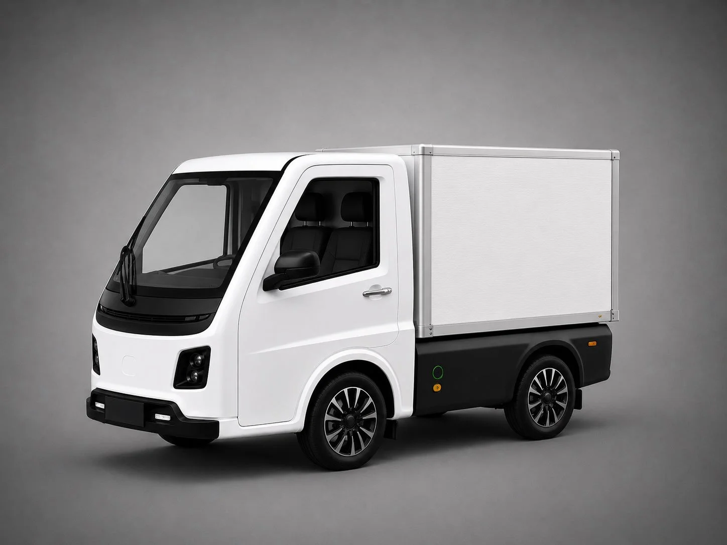E-Kommun-Fahrzeug mit Polystrolkoffer – ein kompaktes Kommunal-Elektrofahrzeug, mit isoliertem Kofferaufbau für temperatursensible Waren