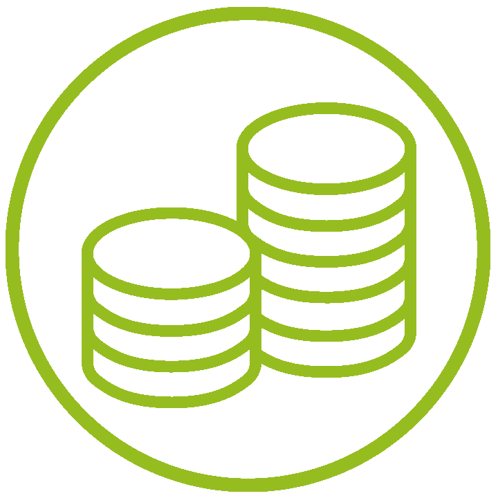 Symbol für Geld oder Finanzen, dargestellt durch zwei Stapel Münzen in einem Kreis
