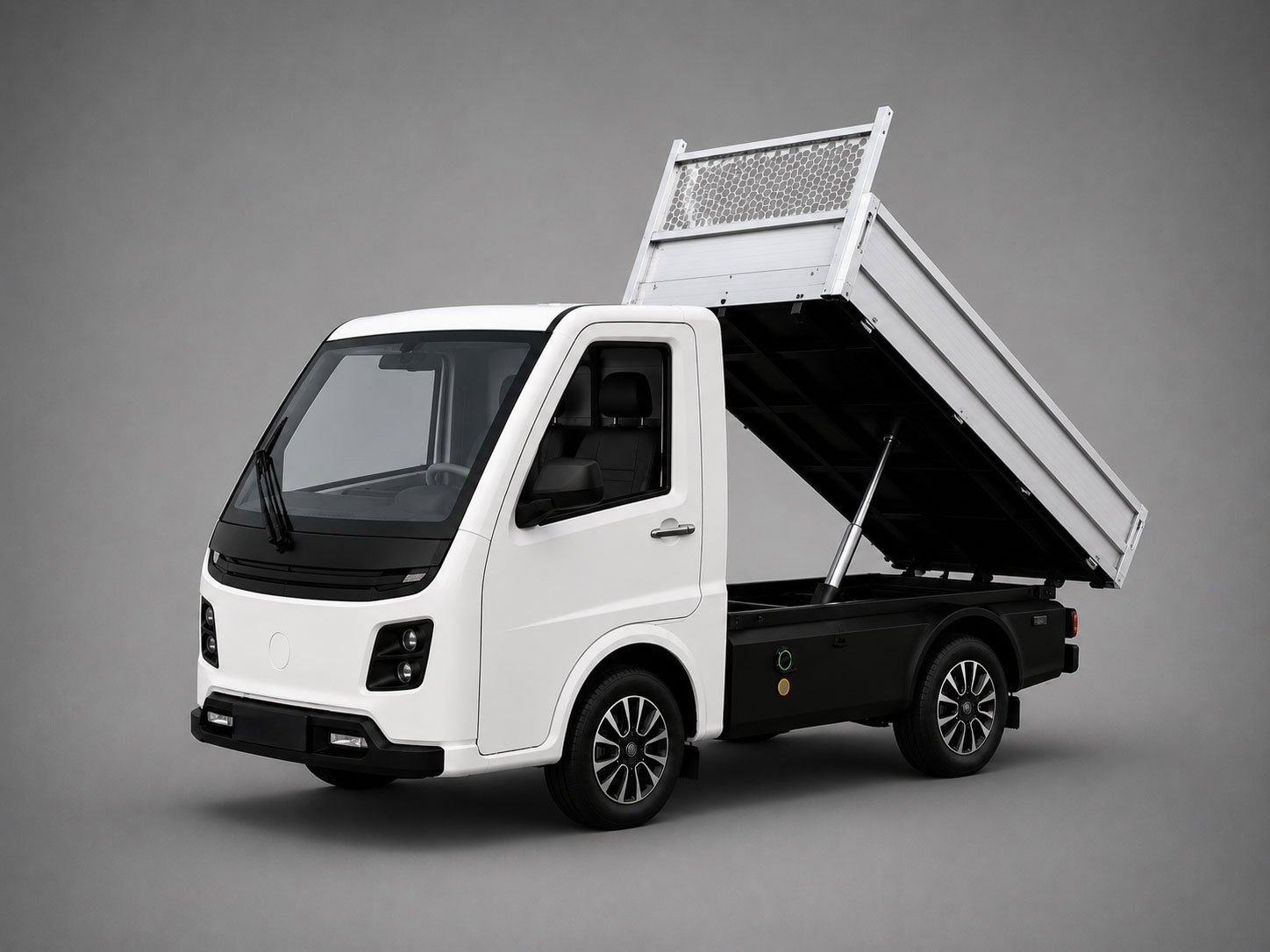 E-Kommun-Fahrzeug mit Kipper – ein kompaktes Kommunal-Elektrofahrzeug, ideal für Bauhöfe, Gemeinden, Landwirtschaft und den Transport von Schuttgütern