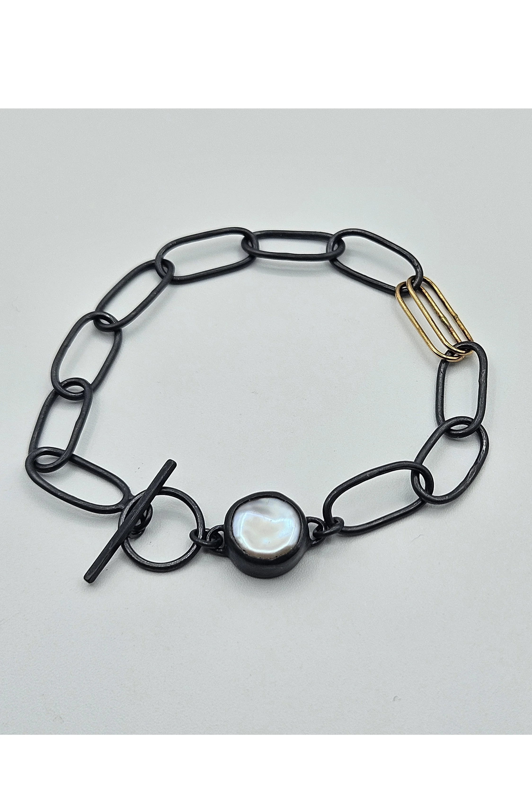 Paper Clip Chain Bracelet with Pearl