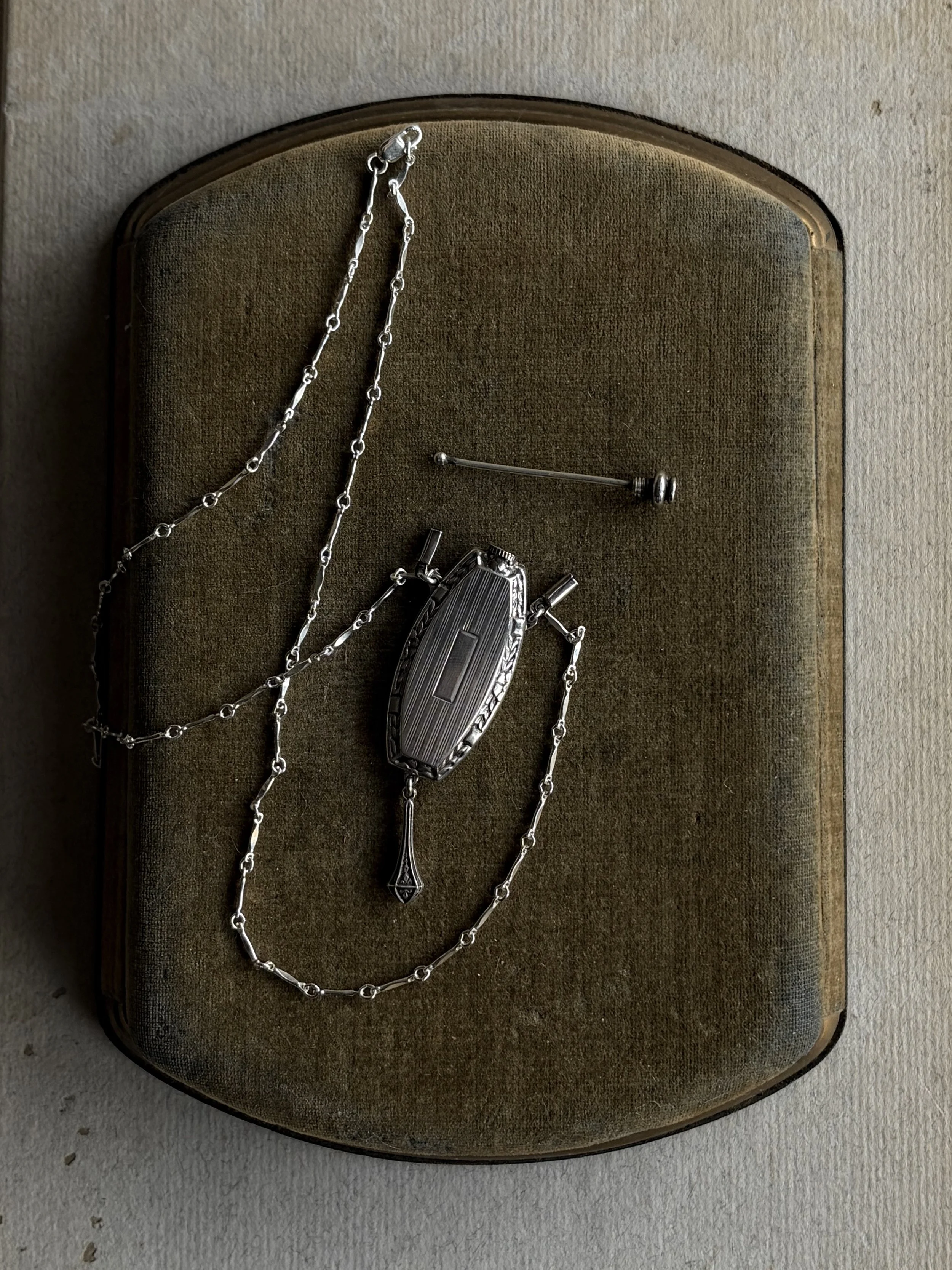 RARE ANTIQUE STERLING SILVER PERFUME BOTTLE NECKLACE WITH DROP CHARM
