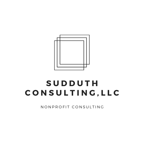 Logo for Sudduth Consulting LLC featuring three overlapping squares and the company name with the text 'Nonprofit Consulting' underneath.