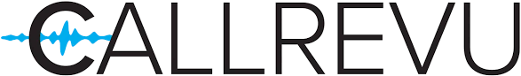 Logo for CallRevu with a stylized blue sound wave and microphone symbol.