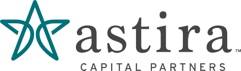 Astira Capital Partners logo featuring a teal star with overlapping lines and black text.