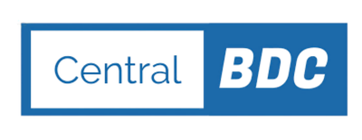 Logo with blue background and the words 'Central BDC' in blue and black text.